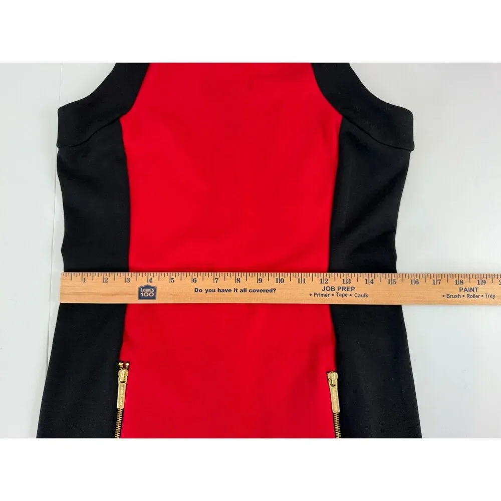 Michael Kors Women's Sleeveless Dress Red Black Polyester Viscose Size S Small